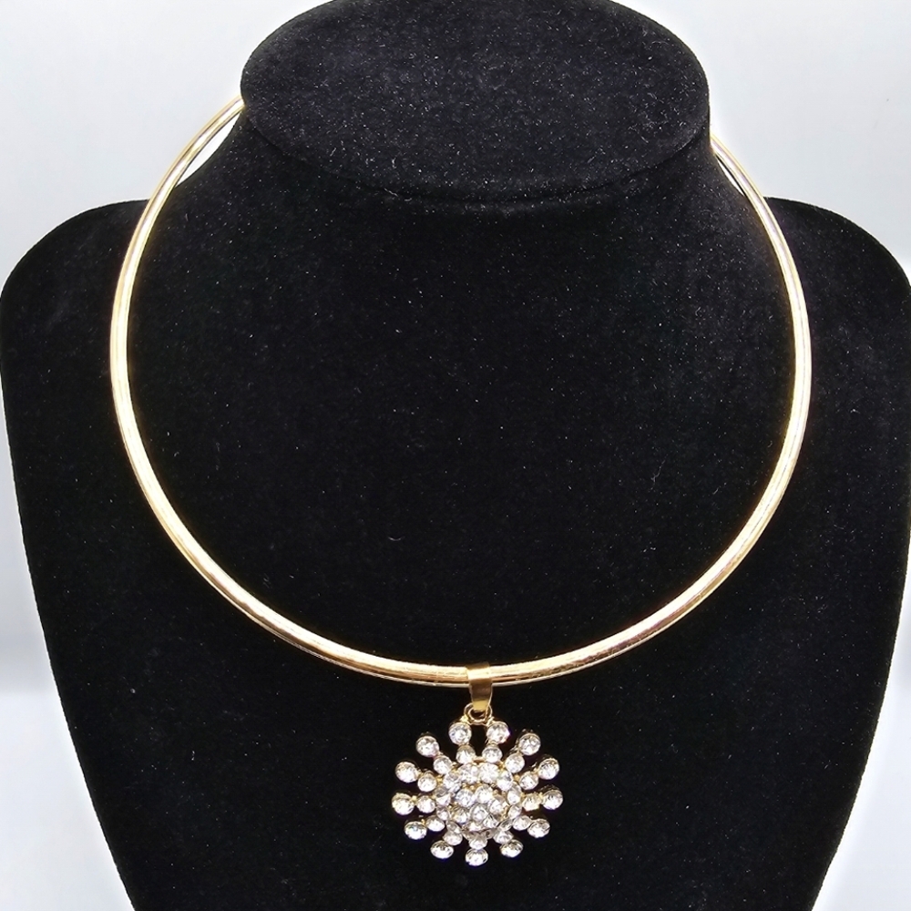 Goldtone CZ Crystal Snowflake Collar Necklace